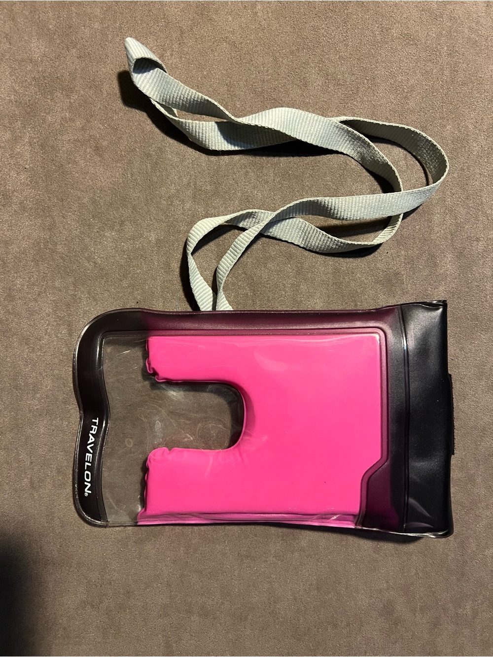 Travelon Hot Pink Waterproof Phone Pouch with Gray Strap